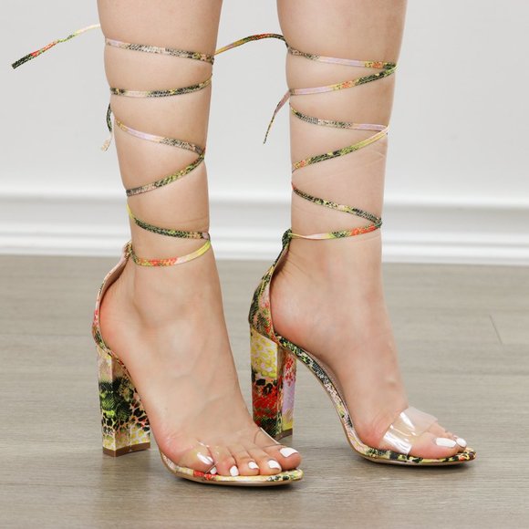 Leopard & Snake Laced-up Leg Tie. Clear Toe Band - Picture 8 of 9